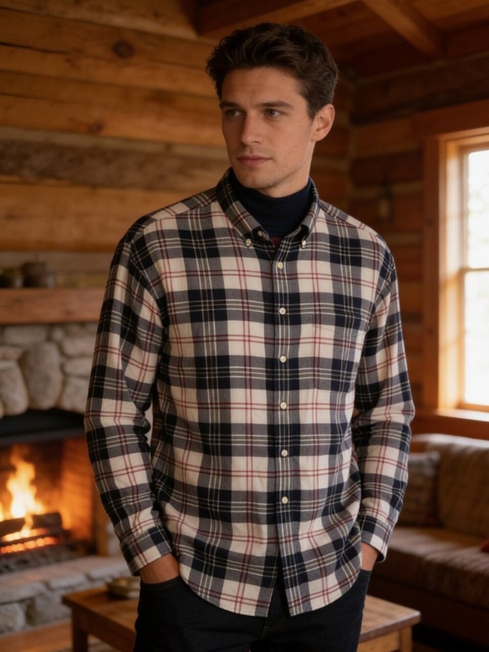 Re-Imagined J Crew Oarsman Shirt Classic Black White Red Mens Western (09G1006)